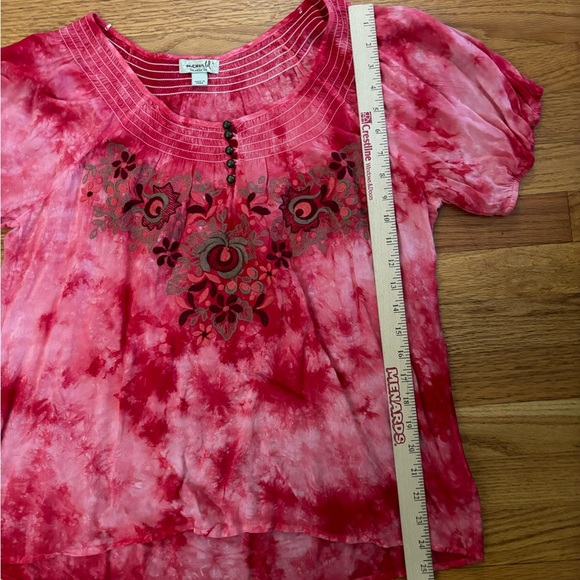 One World Top Women’s Large Red Tie Dye Multicolor Floral Embroidery Shirt Y2K - Picture 6 of 6